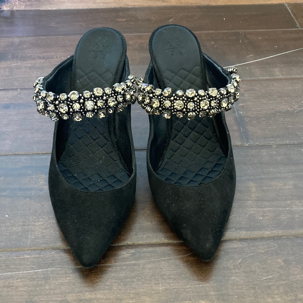 Tory Burch Black Suede Jewelled Heels